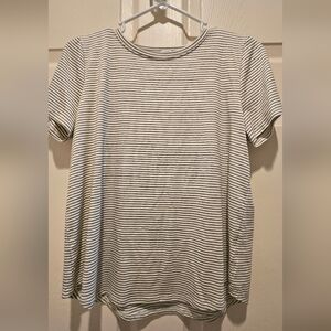 Green Envelope Size Medium Women's Black and White Striped Tee.